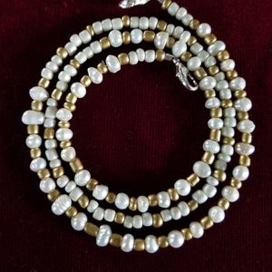 Freshwater pearls and seed bead face mask chain.